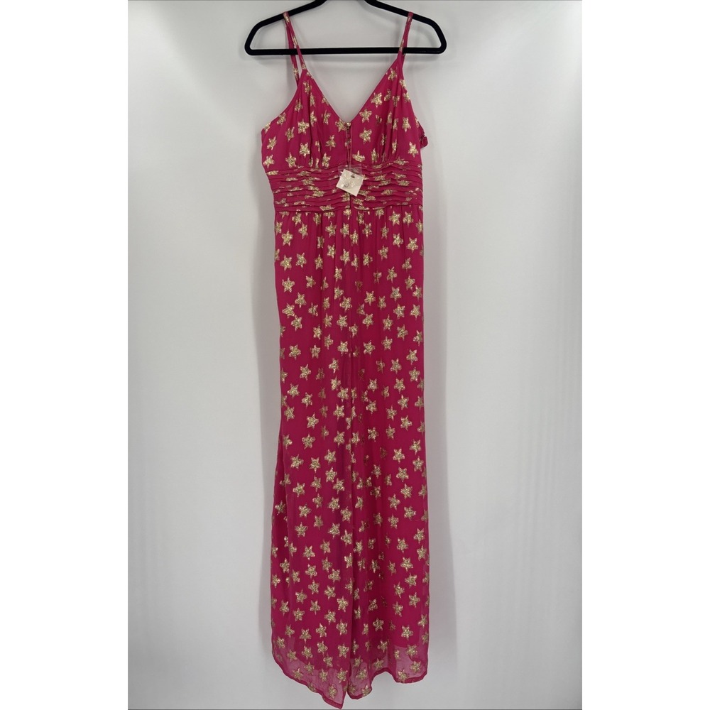 NWT Ciebon Jumpsuit - Pink Gold Metallic Stars - Size Large